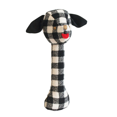 Alimrose Puppy Stick Rattle - Black Check Linen