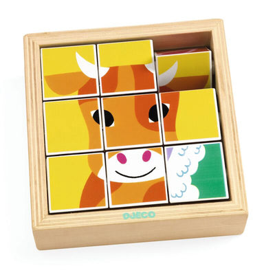 Djeco Animoroll 9 Wooden Swivel Puzzles Pieces in Frame - Farm