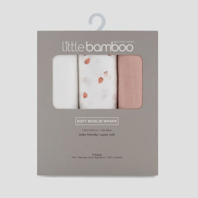 Little Bamboo Muslin Wrap 3pk - Dusty Rose