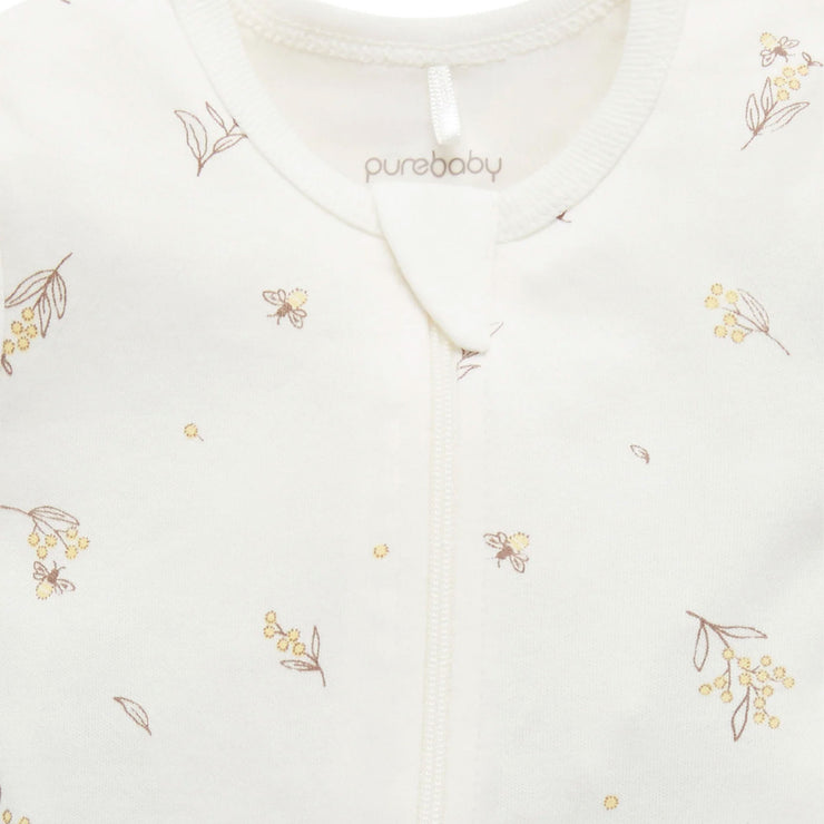 Pure Baby Short Sleeve Zip Growsuit - Vanilla Wattle Bee