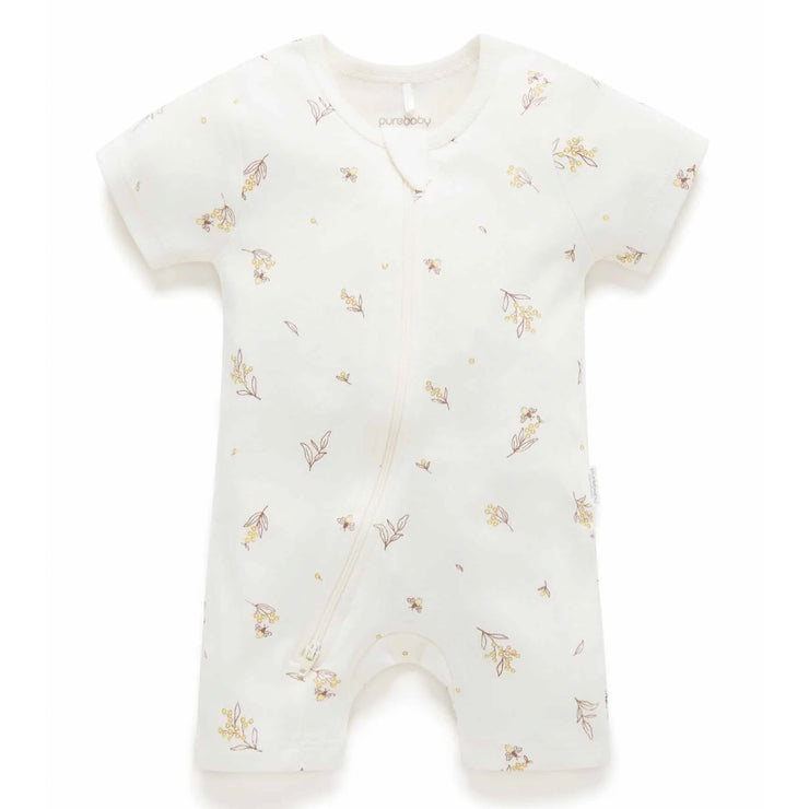 Pure Baby Short Sleeve Zip Growsuit - Vanilla Wattle Bee