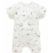 Pure Baby Short Sleeve Zip Growsuit - Vanilla Nautical