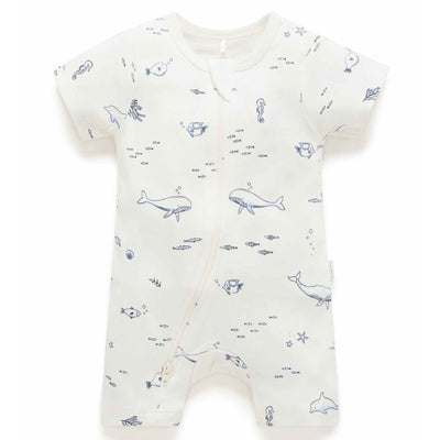 Pure Baby Short Sleeve Zip Growsuit - Vanilla Nautical