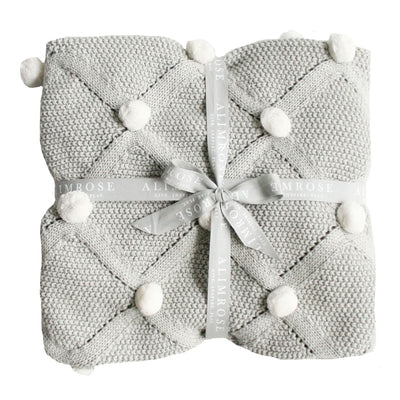 Alimrose Pom Pom Baby Blanket - Pale Grey with Ivory Poms