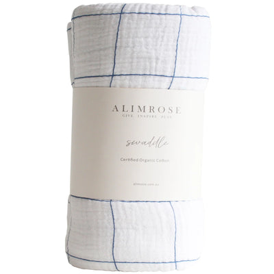 Alimrose Muslin Swaddle - Navy Grid