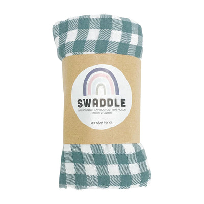 Annabel Trend Muslin Swaddles - Olive Gingham