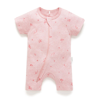 Pure Baby Short Sleeve Zip Growsuit - Pink Peony Blossom